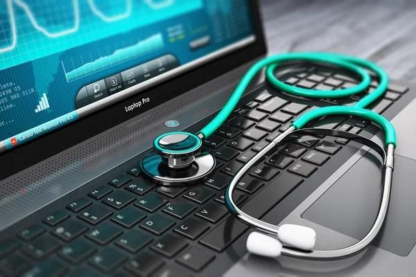 Laptop with ECG readout and stethoscope